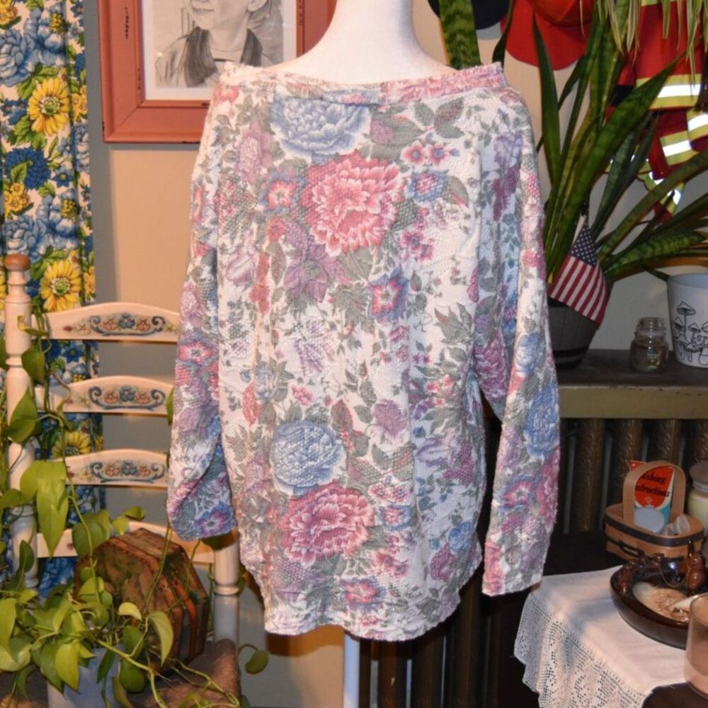 Vintage 1980s Denim Republic Floral Sweater Cottagecore Coquette Size Large